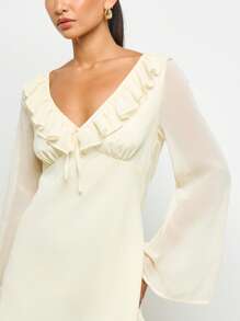 AiiRZ Empire Waist Bell Sleeve Mini Dress With Ruffle Neckline Chiffon Fabric Flowy Summer Spring Party Wedding Guest Special Occasion