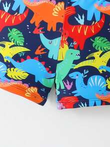 Young Boy Dinosaur Print Swimwear Set, Summer Holiday Beach