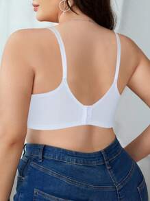 SHEIN 1 pieza Sujetador blanco de talla grande con paneles de malla y bordados, con aros cómodos, para usar en cualquier momento - Blanco - Ver 2