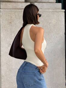 Siren Gaze Halter Neck Knitted Tops Women, Metal Button Decorated Tops, Autumn Women's Clothing, Tube Tops Streetwear Women, Oing Out Tops Women Knit Top,Back To School Clothes Sexy Tops Women,Halter Tops Chic Summer Casual