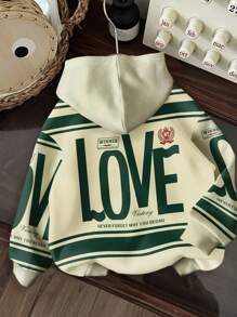 Slaydiva Casual Street Style Green Love Graphic Hoodie Sweatshirt, Suitable For Autumn/Winter - Multicolor - View 2