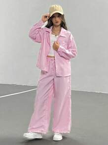 Set mit 3 Teilen für Tween Mädchen, lässiger Streetlook mit gestreiftem Langarmshirt, Hose und Träger-Top, ideal für Frühling und Herbst