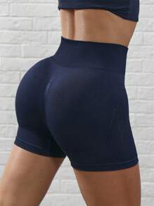 Rhythm Era 女士时尚高腰弹力透气运动短裤健身短裤 - 藏蓝色 - 查看 5