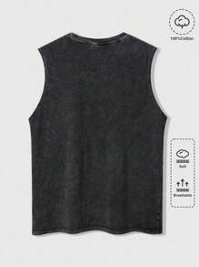 ROMWE MEN Anime Men's Summer Japan Style Figure Print Washed Distressed Sleeveless Top - Black - View 3