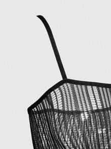 ROMWE Avant Mono de mujer de malla transparente y elástica de diseño futurista y sexy de talla grande - Negro - Ver 3