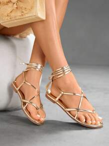CUCCOO SZL Cuccoo Summer Casual Versatile Flat Criss-Cross Strap Sandals