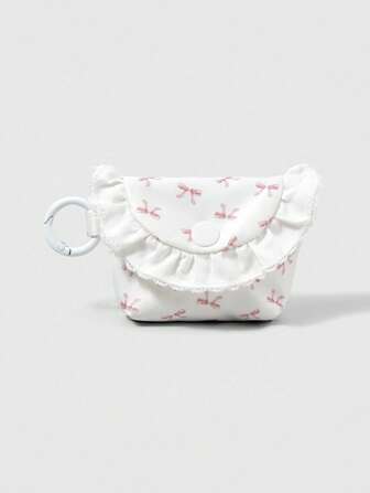 Kawaii White Lace, Pearl & Bow Pattern Portable Mini Coin Purse, Earbud Case