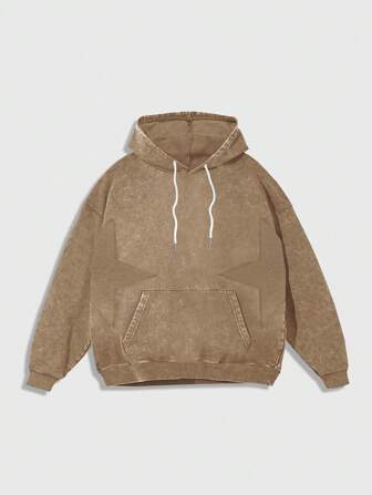 Street Life Sudadera con capucha con bolsillo de manga larga y cordón con estampado de estrellas para hombre
