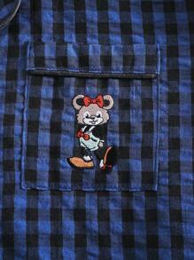 2 piezas Conjunto de chándal de niña con top de cárdigan y pantalones con bordado de dibujos animados, de tejido premium, color azul marino, ropa de dormir/de estar en casa