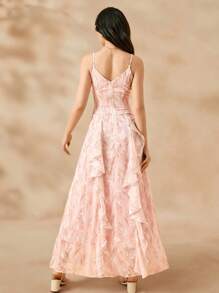 SHEIN 女童碎花吊带长裙、公主生日派对礼服、钢琴演奏舞台裙、不对称下摆连衣裙