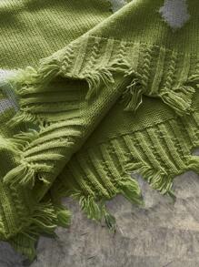 AXEPEAK Men's Cross Print Round Neck Fringed Knitted Vest - Army Green - View 7