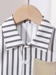 Souflis Souflis Conjunto de 3 piezas para niño pequeño: camiseta de manga corta con estampado de rayas + chal + pantalones cortos de cintura elástica