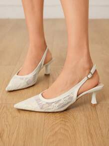 CUCCOO HITCHD White Lace Pointy Toe Hollow Out High Heel Pumps For Women, Bridal Wedding Vacation Style - Apricot - View 6