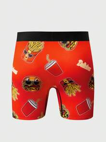 Notgurli Men's Creative Printed Soda, Fries, Burger Boxer Briefs - Red - View 2
