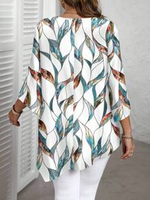 EMERY ROSE 大码夏季休闲全身印花不对称下摆衬衫 - 彩色 - 查看 3