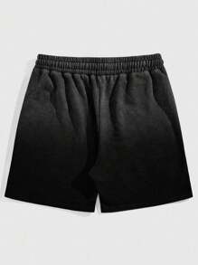ROMWE MEN Prep Shorts sueltos de estilo callejero casual para hombres con estampado de letras y números, cintura con cordón y bolsillos sesgados, para verano - Negro - Ver 2