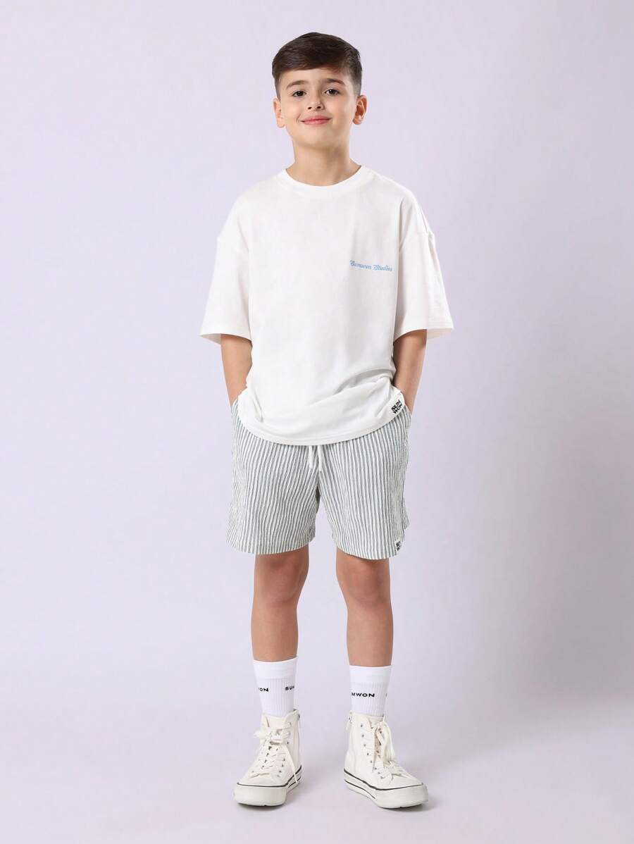 SUMWON Sommer Monaco grafischer Muster Jungen T-Shirt mit Shorts Strand Urlaubskleidung Baumwolle Oberteil leicht Lässig Streetwear Kinder Sommer Festival Spaß