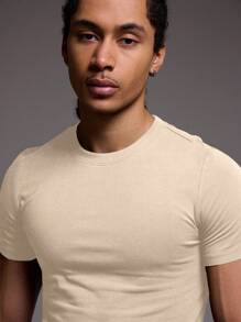 Musero Basic Short Sleeve Slim Fit Crew Neck Plain T-Shirt Essentials All Year Round Capsule - Beige - View 2