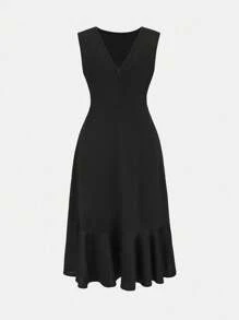 SHEIN Tween Girls Black Elegant Summer Cocktail Midi Dress,Stylish Formal Tiered Design Ruffle Hem Dresses For Teens - Black - View 2