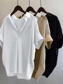 INAWLY 女士百搭纯色蝙蝠袖休闲衬衫，夏季短袖上衣，适合返校季