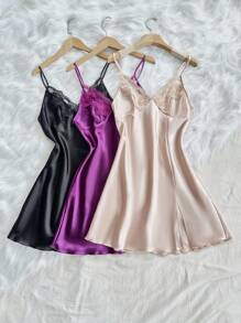 SilkySpell 3件套女士刺绣蕾丝性感睡袍组合套装 - 彩色 - 查看 5