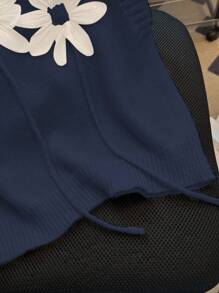 Franclia New 3D Flower Knitted Sleeveless Vest Waistcoat Top For Women (Random Flower Pattern) - Royal Blue - View 4