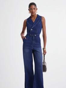 Daynim 女士无袖休闲牛仔阔腿连体裤