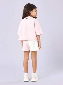 SUMWON Girls California Social Club Crop Top Two Tone Shorts Co-Ord Set Casual Summer Athletic Outfit For Kids