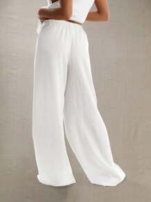 MUSERA Linen Feel Elastic Waist Trouser Vacation Summer Summer Boho Elegant Casual Holiday Cute Pants Spring - White - View 2