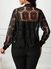 SHEIN Lady Women's Floral Mesh Long Sleeve Zip Front Casual Lightweight Baseball Jacket Lace Jacket Black Lace Jacket Lace Bomber Jacket Black Jacket Women Lace Cover Up