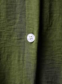 LanaWest Women's Pleated Drop Shoulder Button-Up Long Shirt Fall Cloth For Women - Dark Green - View 7