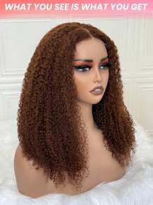 Perruque sans colle 4x4 avec fermeture transparente en dentelle. Perruque en cheveux humains bouclés profonds avec une densité de 180%. Perruque en dentelle pré-plumée et pré-coupée. Couleur brune, confort pour le port quotidien et les occasions spéciales. Enfilez et portez.