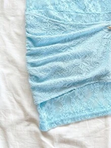 Soleia 新款度假露背镂空金属装饰蕾丝拼布针织纹理女装连衣裙，适合音乐节、毕业季、下午茶、蓝色蕾丝连衣裙、露背连衣裙 - 藍色 - 查看 3