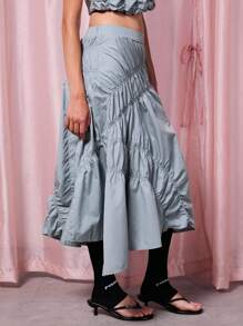 COUREZ 低腰垂褶不对称长裙，缝线细节设计 / Y2K 夏季女装