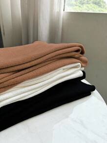 Franclia Quần ống rộng cạp chun co giãn mới cho nữ, quần len dệt kim dày một mảnh kiểu Maillard, áo len dệt kim cho trường đại học - Rỉ Nâu - Xem 3