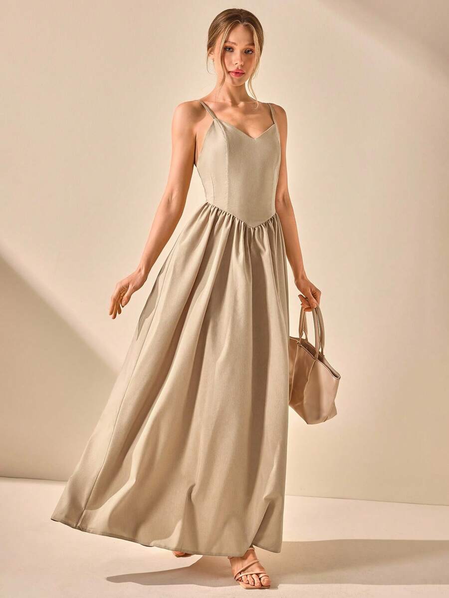 CLARA VERO Vestido maxi con escote en V, espalda descubierta y tirantes de algodón, vestido maxi elegante y a la moda para bodas de verano