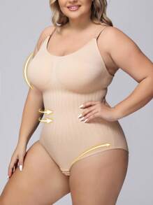 Plus Size Seamless One-Piece Tummy Control Shapewear - Apricot - View 4