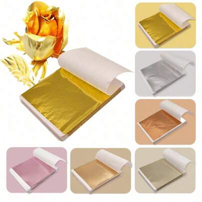 100 件/500 件 9x9 厘米金银玫瑰金箔纸叶镀金适用于 DIY 艺术工艺指甲树脂生日派对婚礼装饰