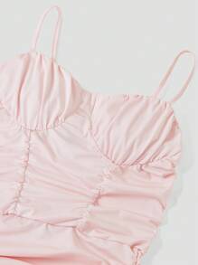 Selianne Vestido elegante y romántico sin mangas y con cintura fruncida en línea A para mujeres - Rosa - Ver 5