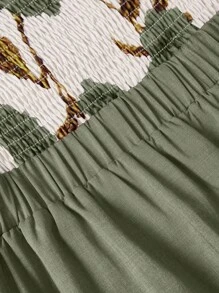 Celure Plus Size Rose Print Contrast Color Drawstring Jumpsuit, Elegant & Romantic Loose Fit New Design, Suitable For Valentine's Day Floral Jumpsuit Green Jumpsuit Women Jumpsuits For Women Wide Leg Halter Jumpsuit Boho Jumpsuit