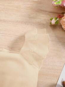 SHEIN Cute White Patchwork Organza Ruffle Hem Jumpsuits For Baby Girl Summer - Apricot - View 3