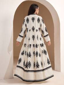 Veilorie Retro Modest Printed Dress For Women, Modest Dress, Modest Dresses For Women, Vacation Dresses, Fall Dresses For Women,Autumn Dress,Fall Dresses,Fall Outfits Women,Autumn Clothes,Autumn - Multicolor - View 6