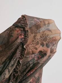 ROMWE Hippie 女式复古嬉皮佩斯利花卉印花蝴蝶腰链不对称下摆加大码 A 字裙