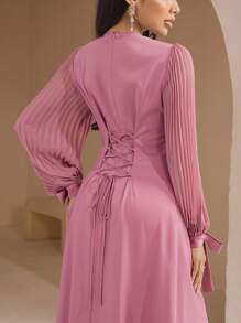 Veilorie Women's Elegant Solid Color Pleated Dress - Pink - View 7