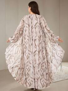 Veilorie Plus Size Women Full Print Long Coat & Sleeveless Dress 2-Piece Arab Style Suit - Multicolor - View 2