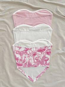 Soleia Áo thun trắng in họa tiết hoa màu hồng tối giản giản dị, phù hợp cho phụ nữ vào mùa hè - Nhiều màu - Xem 2