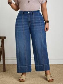 EMERY ROSE Jeans de talla grande de mezclilla vintage desgastada para uso casual de vacaciones - Azul lavado medio - Ver 6