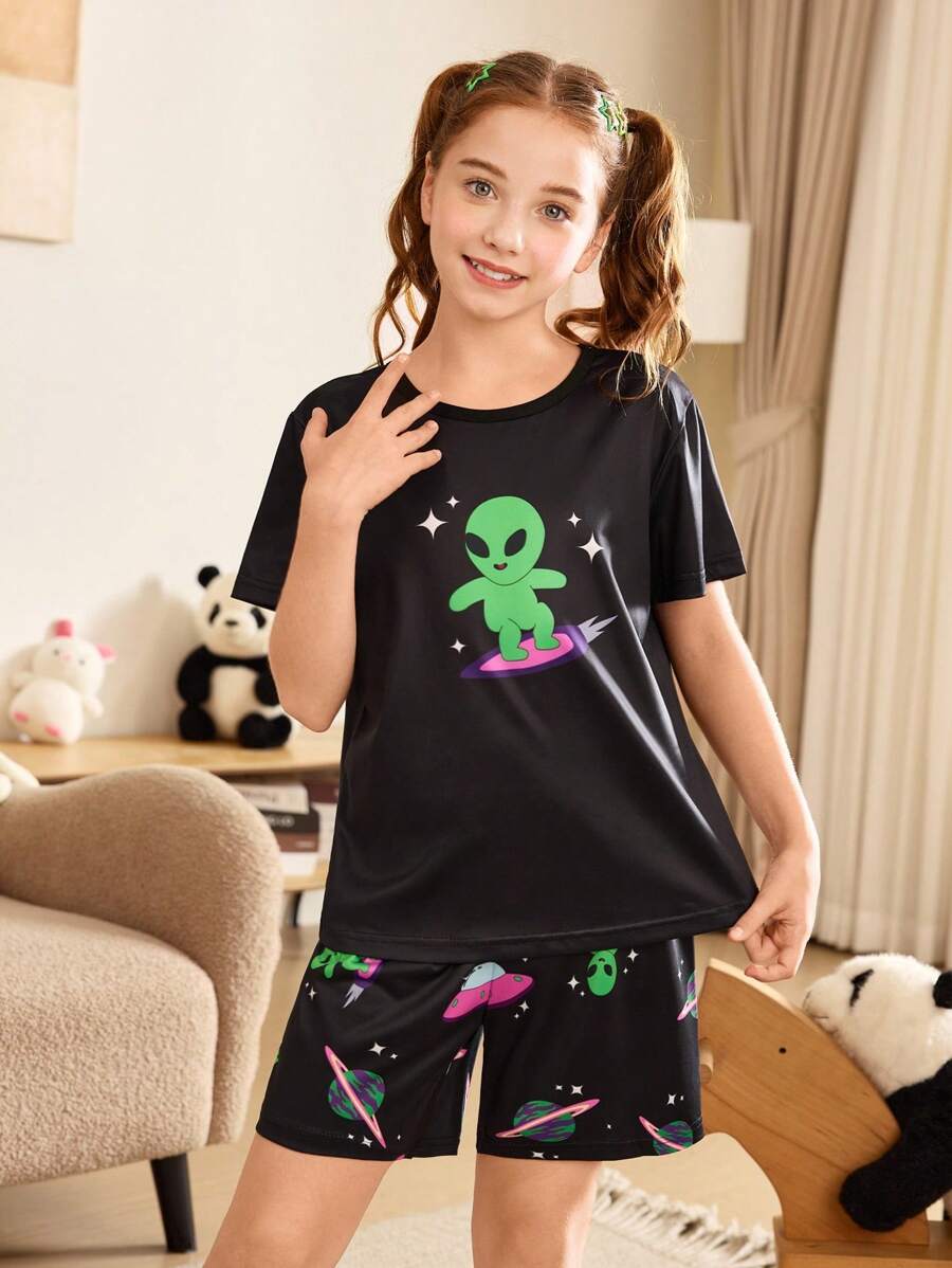 少女卡通外星人印花睡衣套装