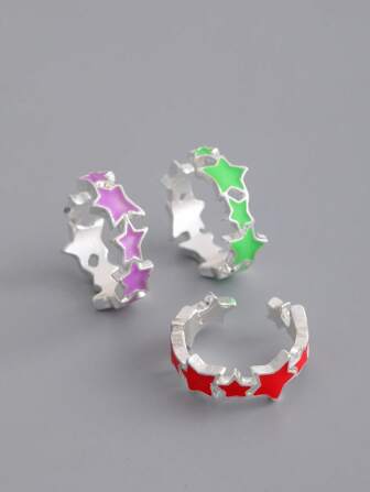 Kawaii Asymmetrical Colorful Star Rings Set For Women, Unique Dopamine Finger Rings Accessories