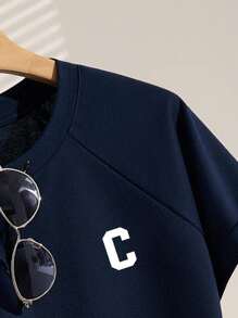 SHEIN 大码女式两件套 T 恤和短裤套装 - 藏蓝色 - 查看 4